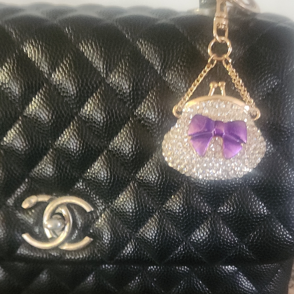 Sparkling Bow Purse, Handbag Backpack Luggage Charm, Zipper Pull,Keychain